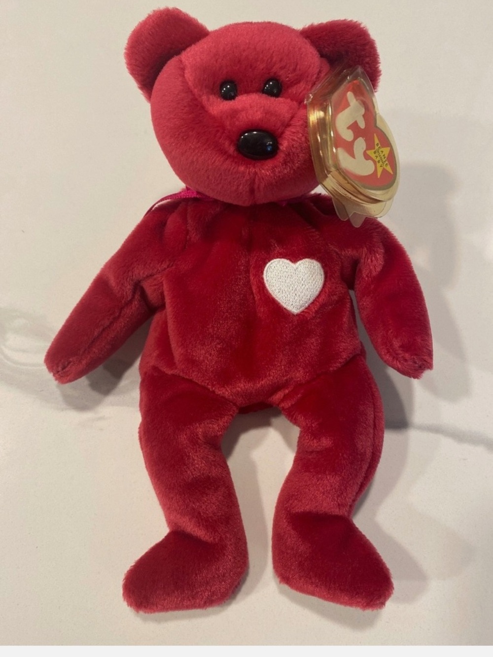 Valentina Ty Red Plush Bear with White Heart Emblem